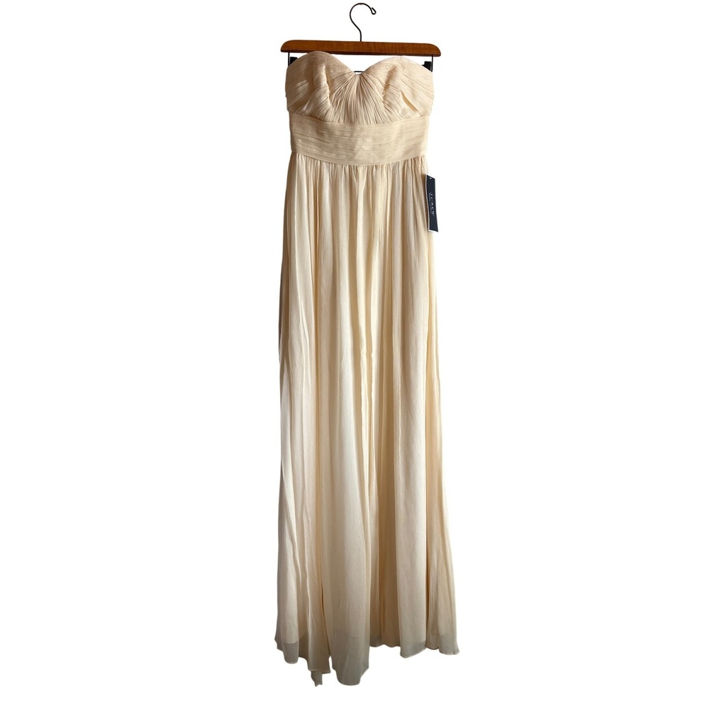 J.Crew Weddings and Parties Champagne Silk Chiffon Strapless Maxi Dress Gown 0